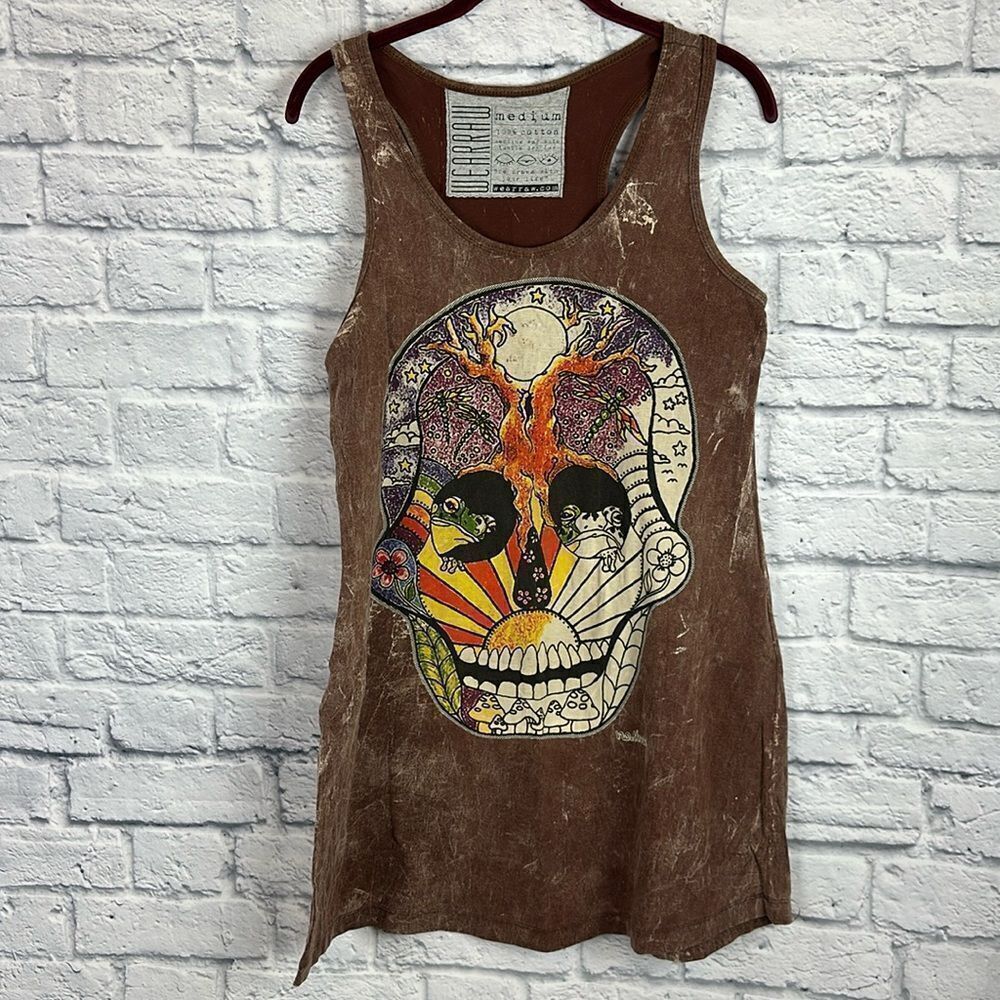 WearRaw Tank Top Women's Medium Brown Graphic Print Skull Grunge Rock